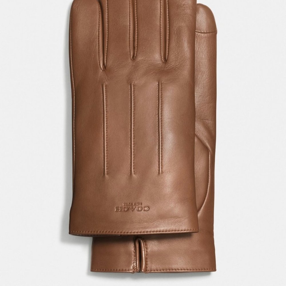 COACH - BRAND NEW MEN'S BROWN LEATHER GLOVES - LARGE